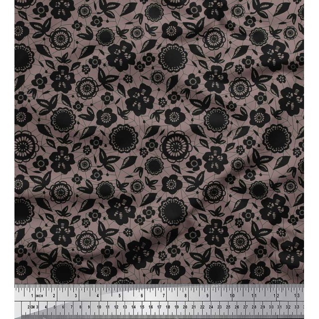 Soimoi Gray Poly Georgette Fabric Artistic Floral Print Sewing Fabric Yard 52 Inch Wide