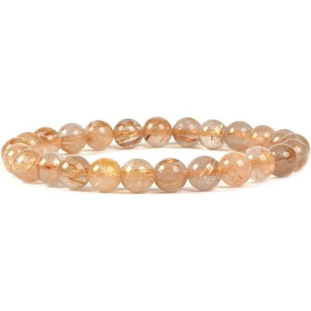 Bracelet Extensible en Perles Rondes de 8 mm en Quartz Rutilé Doré Naturel, Mettant en Valeur des Perles de Quartz Doré Polies avec des Motifs Uniques et des Reflets Légers. design Unisexe Fait à la Main avec une Longueur de Bracelet d'Environ 7 Pouces, Idéal pour Offrir Ou pour le Quotidien. Comprend une Pochette pour le Rangement.