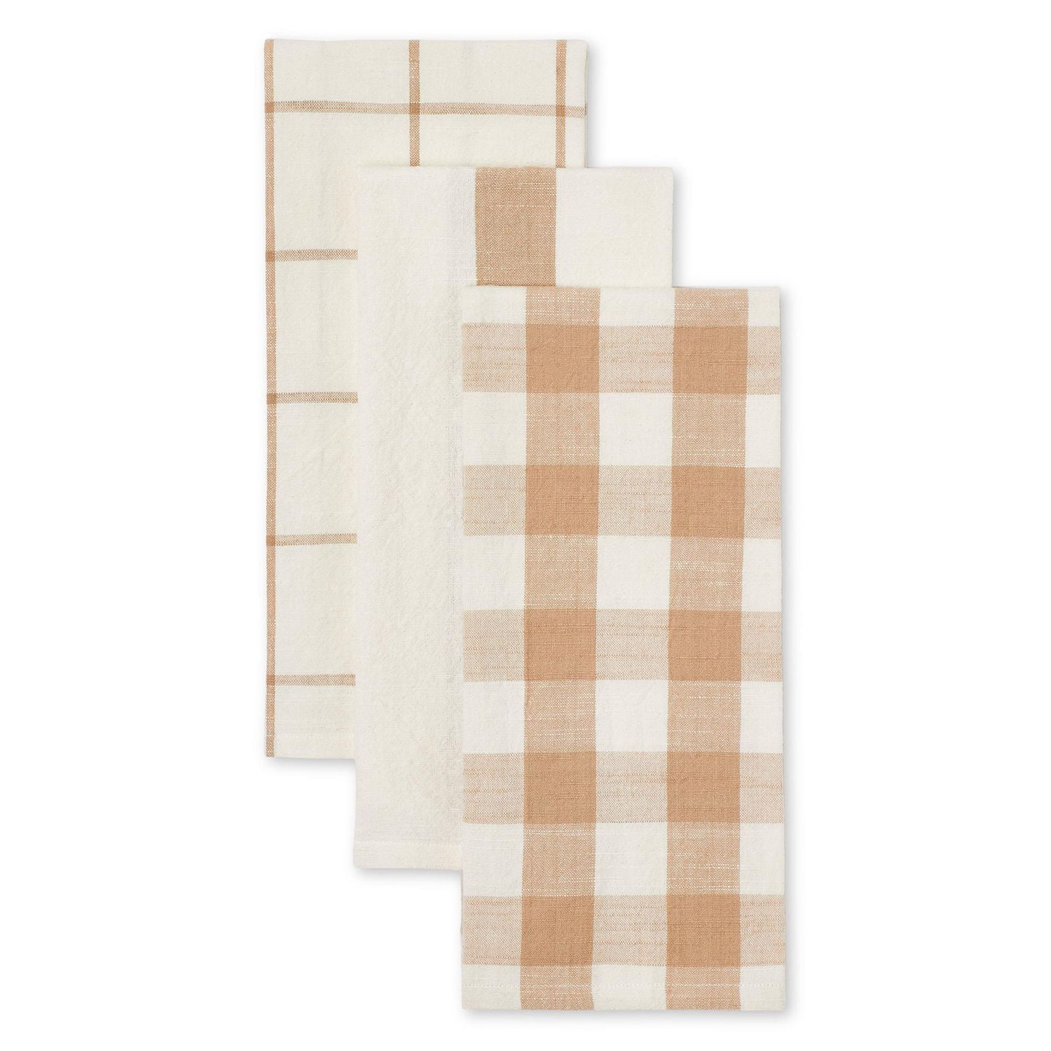 FRAÎCHE Spring Taupe Gingham Kitchen Towels, 3 Pack