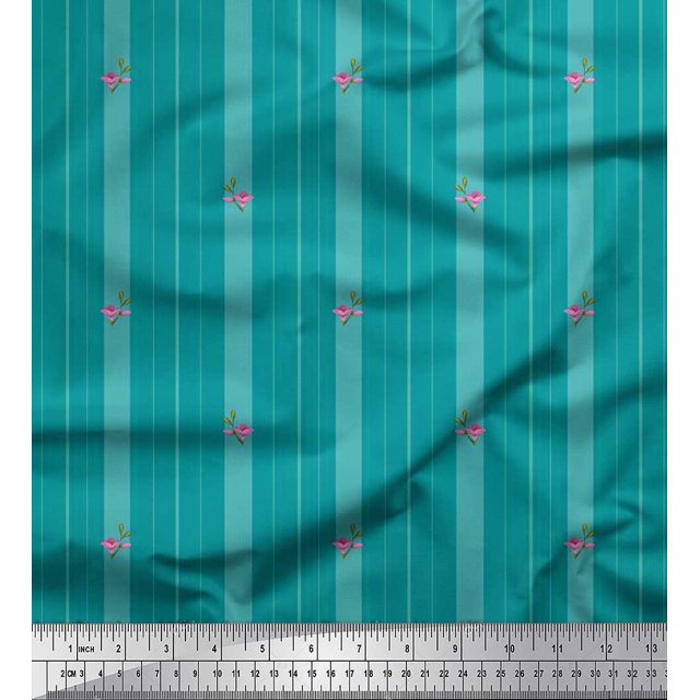 Soimoi polyester Crepe Fabric Artistic Floral & Stripe Printed Fabric 1 Yard 42 Inch Wide