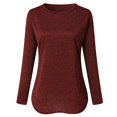 thumbnail image 3 of CHUANK Chemise Longue Cache-Ventre Fluide à Col Rond Unie à Manches Longues Hauts Grande Taille pour Femmes Chic Tunique Confortable à Porter avec des Leggings Bleu TTG, 3 of 7