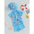 thumbnail image 2 of SUNSIOM Baby Boys Rash Guard Set Short Sleeve Shark Tree Print Top with Shorts Hat Swimsuit Summer Swimwear, 2 of 7