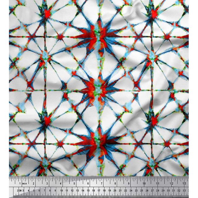 Soimoi polyester Crepe Fabric Floral Tie-Dye Print Fabric by the Yard 52 Inch Wide