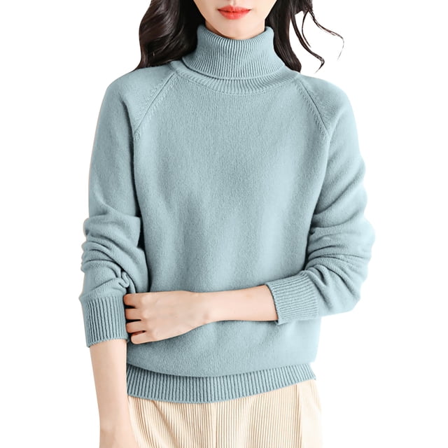 Duoif Chandails pour Femmes Chandail en Laine pour Femmes Col Roulé First Line Prêt-à-Porter Manches Longues Tricoté Chandail à Enfiler Hauts Chandails pour Femmes Tendance Vert Menthe P