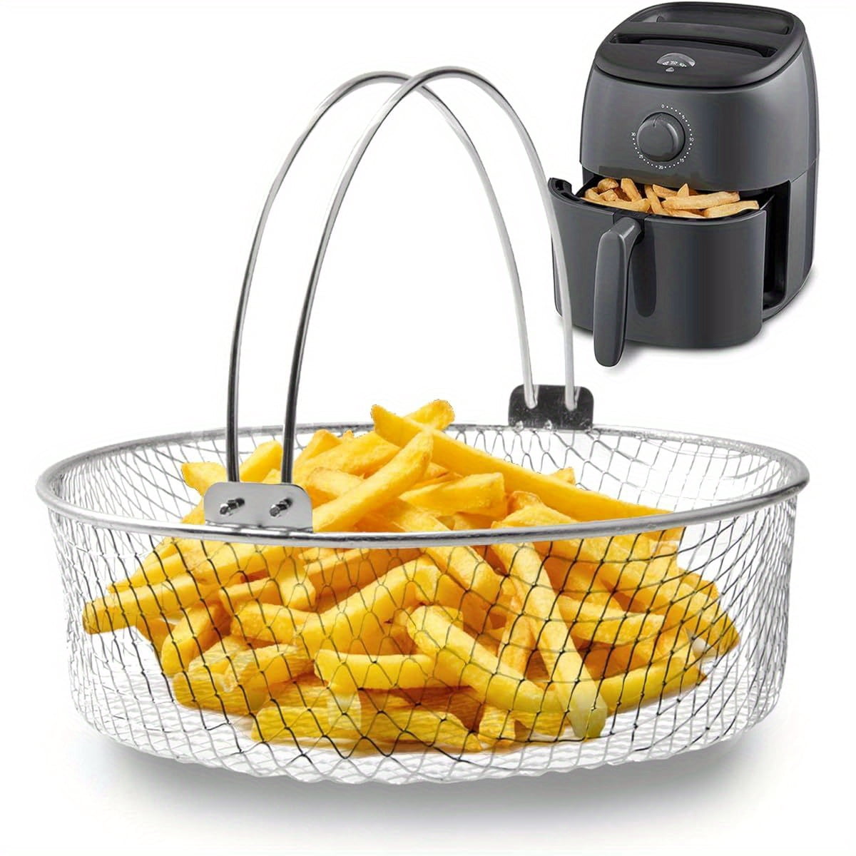 HLONK Air Fryer Basket  Steamer Basket for Instant Pot  304 Stainless Steel Mesh Basket for Instant 6Qt 8Qt Air Fryer  Air Fryer Accessory 8 inch Basket with Handle