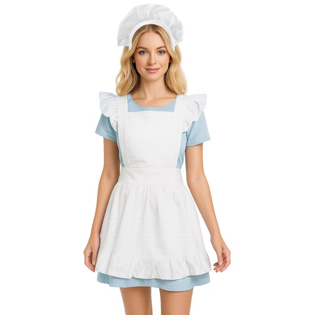 Aspire Retro Ruffle Apron with Headband, Adjustable Kitchen Cooking Apron for Women, Vintage Baking Apron Maid Costume - L