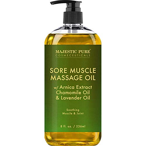 MAJESTIC PURE Huile de Massage pour Muscles Endoloris à l'Arnica pour le Corps - Meilleure Thérapie Naturelle avec Huiles Essentielles de Lavande et de Camomille - Réchauffante, Relaxante, Massante, Soutien au Soulagement de la Douleur Articulaire - 8 fl. oz