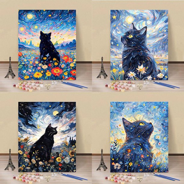 Peinture Par Numéros Chat Bleu – Kit DIY Adulte Enfant, Toile 30x40 Cm, Sans Cadre, Pinceaux Et Peinture Acrylique Inclus