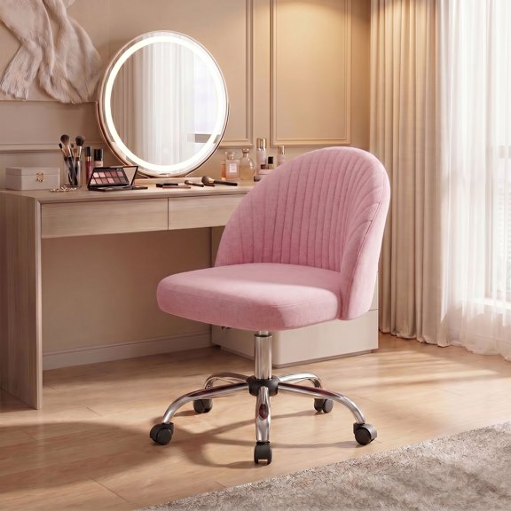 Homall Home Office Chair Adjustable Vanity Chairs Mid Back Rolling Task Chairs for Bedroom, Living Room or Study, Pink