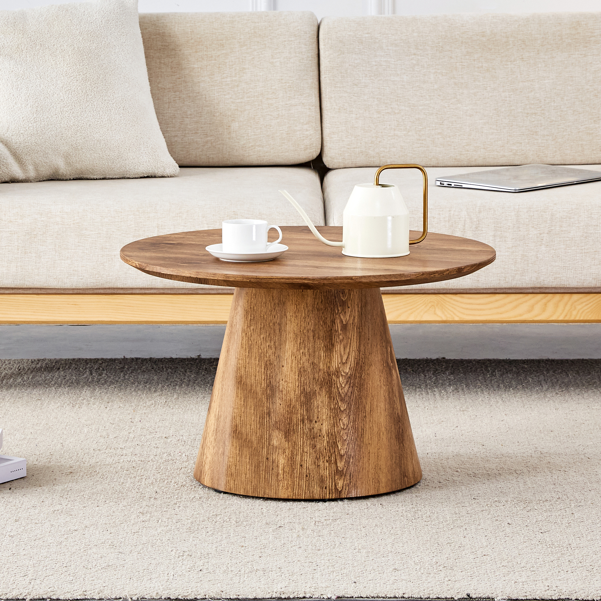 Noble House 23.6" Round Coffee Table,Minimalist Design,Wood