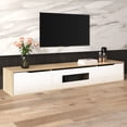 thumbnail image 4 of Homy Casa High-Gloss TV Stand with LED Lighting, White & Wood, 4 of 12