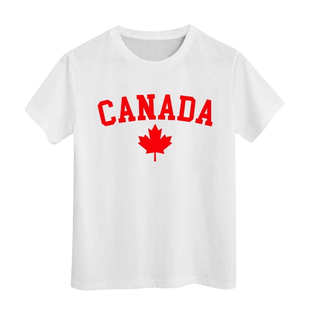 GDREDA Canada T-Shirts à Imprimé Drapeau Canada Day T-Shirt à Manches Courtes pour Filles T-Shirt d'Été à Col Rond Coupe Décontractée T-Shirts Basiques