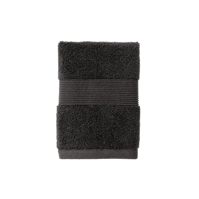 Better Homes & Gardens Signature Soft Collection de Serviettes Unies Pliées Charbon Foncé Serviette pour Enfants avec Boucles en Coton Doux et Bande Centrale Côtelée, Faite de 90 % Coton US et 10 % viscose pour l'Absorption et la Durabilité, Convient à l'Utilisation dans la Salle de Bain des Enfants.