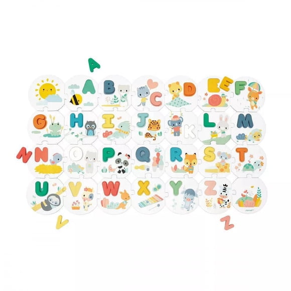 Janod - Pure - Mon Premier Puzzle Alphabet - 26 Pièces - Jeu d'Éveil Précoce - Motricité Fine - Pour Tout-Petits - 2 Ans et Plus - Multilingue - J08045