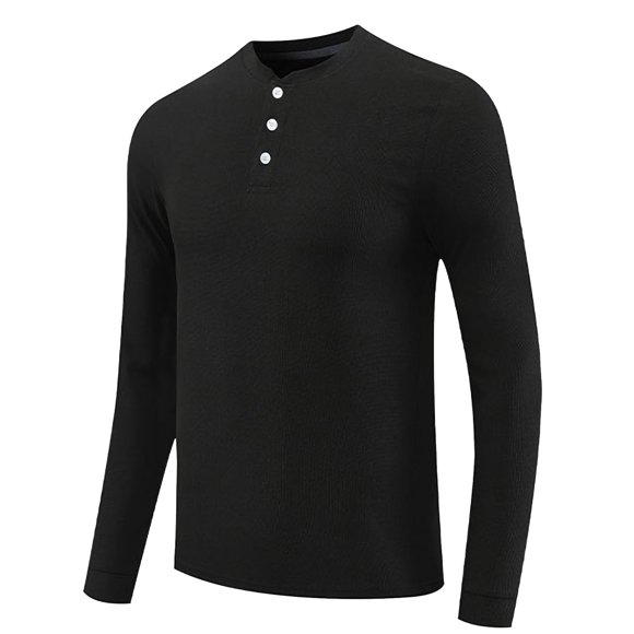 zfhfof Men's Waffle Henley T-Shirt Long Sleeve Casual Lightweight Button Crewneck Pullover Shirts Soft Stretch Basic Tees Fall Tops