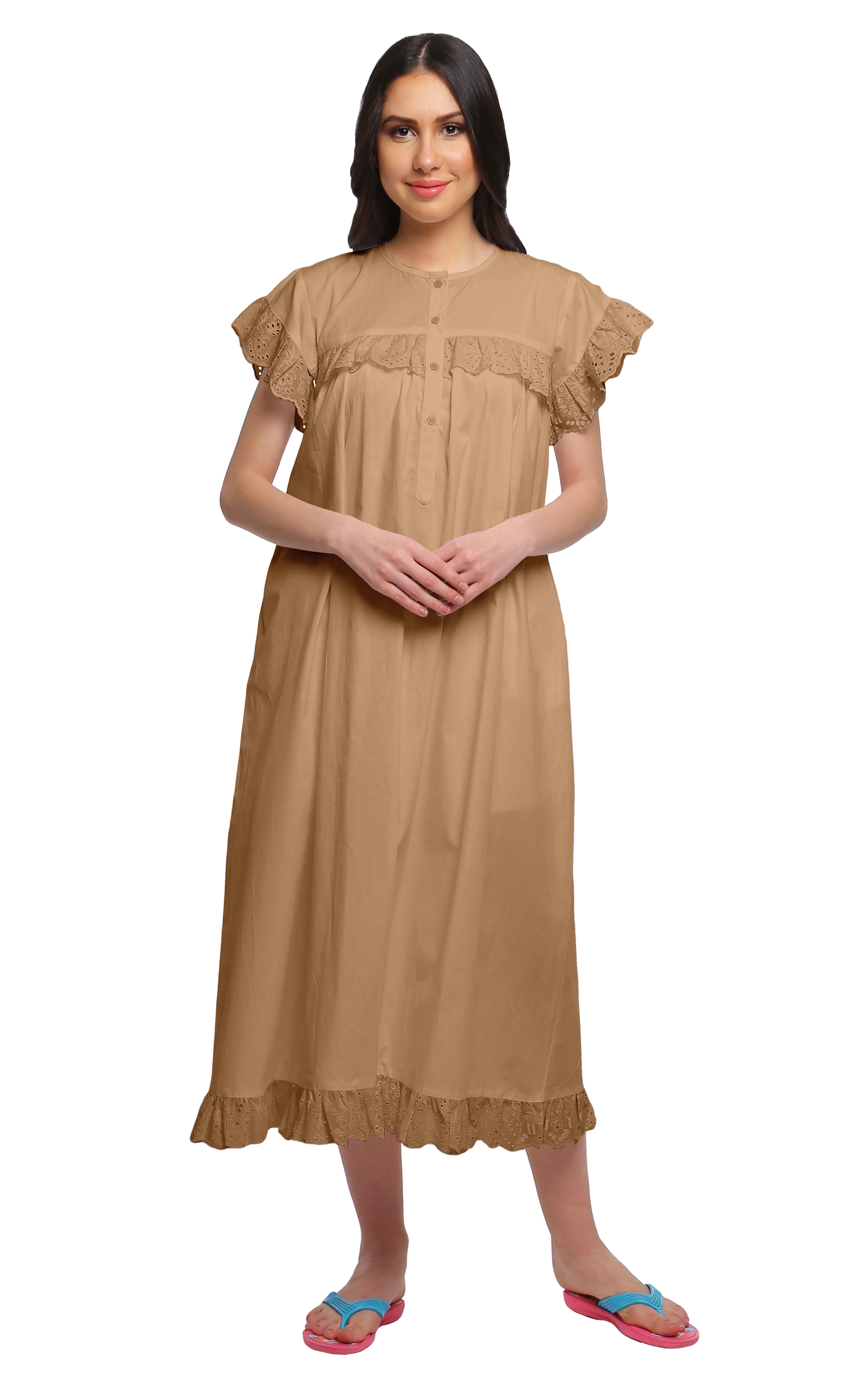 Moomaya Nuisette à Manches Courtes pour Femmes, Tenue de Nuit en Coton Uni