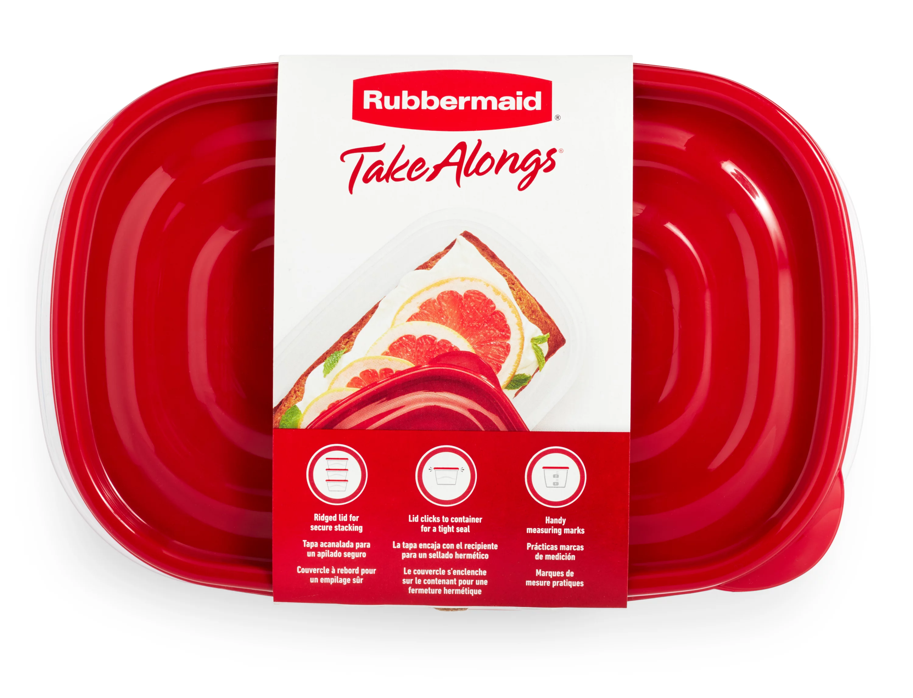 Contenants rectangulaires pour la conservation des aliments Rubbermaid TakeAlongs à emporter, couvercles rouge rubis, 1.8 L (8 tasses), paquet de 2