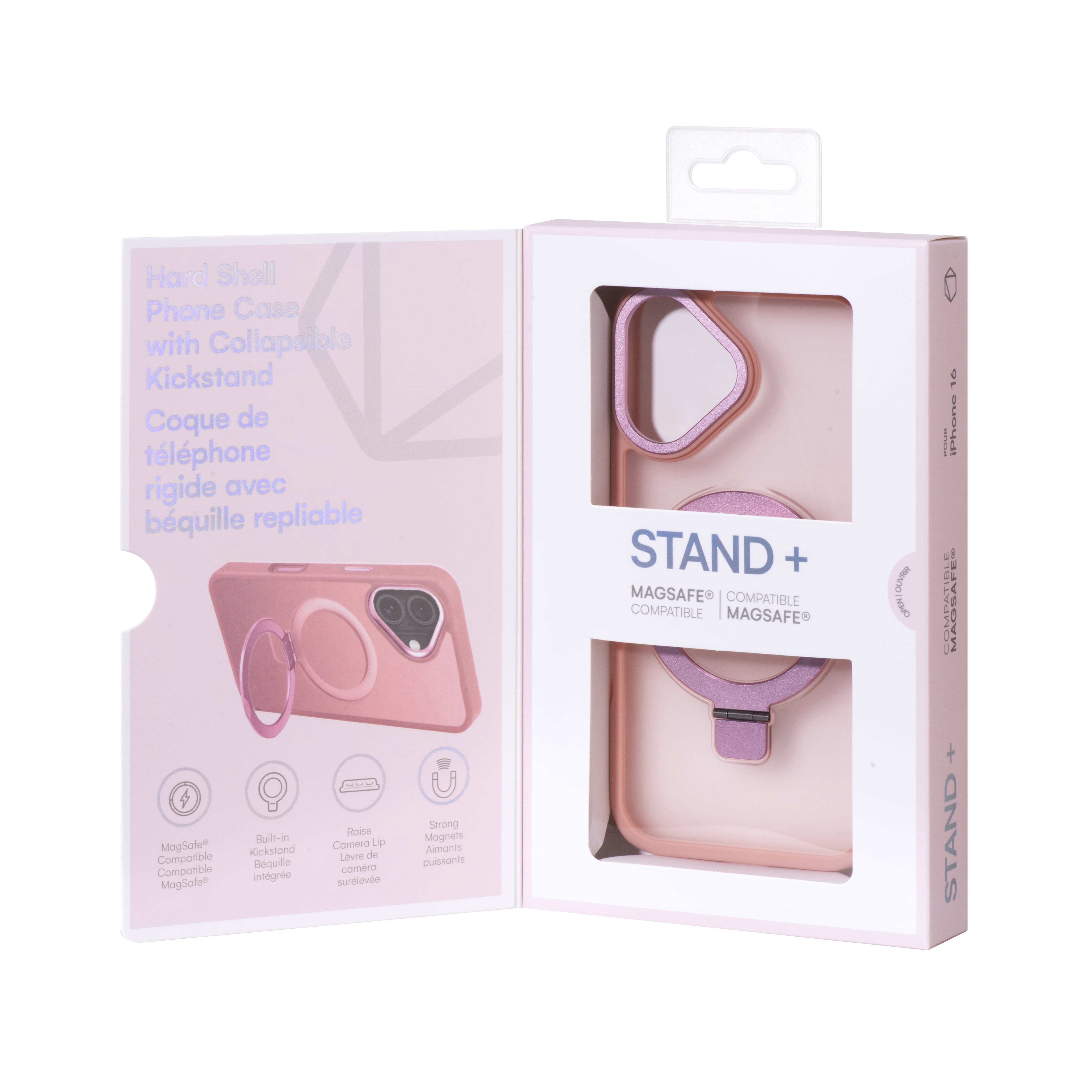Artikl Lux Pro Compatible MagSafe Étui Givré avec Support pour iPhone 16 - Rose