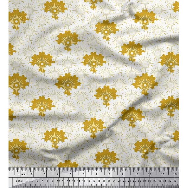Soimoi Green polyester Crepe Fabric Artistic Floral & Scale Geometric Fabric Prints By Yard 52 Inch Wide