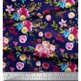 thumbnail image 3 of Soimoi Blue polyester Crepe Fabric Feather,Leaves & Ranunculus Floral Print Fabric by Yard 52 Inch Wide, 3 of 3