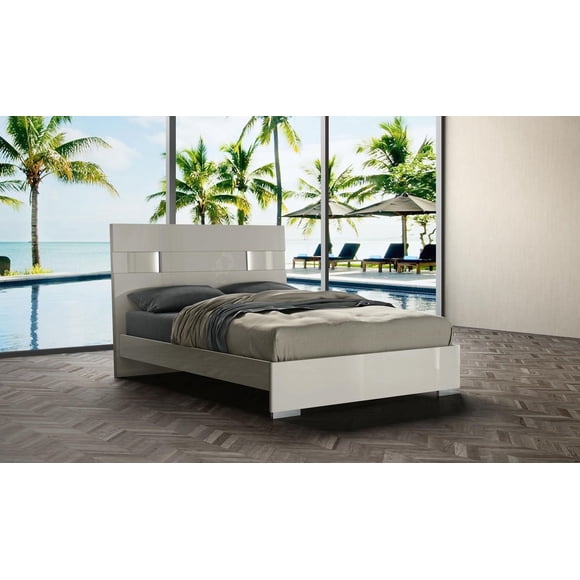 K-Living Latina Grey Lacquer Finish King-Size Bed with One-Touch LED Light