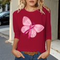 thumbnail image 2 of Fgnfyis T-Shirts pour Femmes Sensibilisation au Cancer Haut Décontracté Col Rond Manches Trois Quarts Design Imprimé pour Usage Quotidien et Occasions Festives Printemps Été Automne Hauts pour Femmes Rouge Melon D\'eau S, 2 of 4