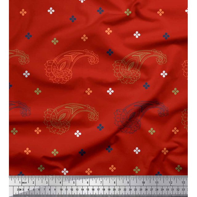 Soimoi Modal Satin Fabric Paisley & Jamdani Decor Fabric Printed Yard 42 Inch Wide