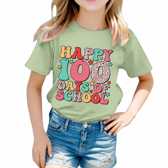 MEZZALL T-Shirts Imprimés pour Enfants Saison Scolaire Col Rond T-Shirt à Manches Courtes pour Garçons Filles Tee Hauts Douillets, 4-5 Ans