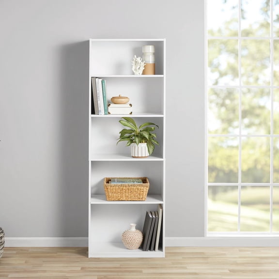 Mainstays 5-Shelf Bookcase with Adjustable Shelves, White