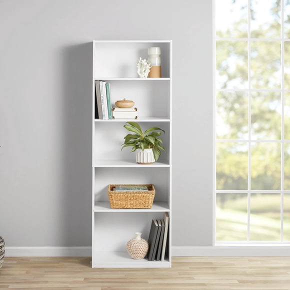 Mainstays 5-Shelf Bookcase with Adjustable Shelves, White