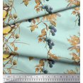 thumbnail image 3 of Soimoi Green Poly Georgette Fabric Black Berry & Yellow Sparrow Bird Printed Fabric 1 Yard 52 Inch Wide, 3 of 3