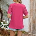 thumbnail image 4 of Yanlir Women's Fashion Spring Summer Solid Color Round Neck Short Sleeve Lace Patchwork Loose T-Shirt Summer Tops(Hot Pink,M), 4 of 7