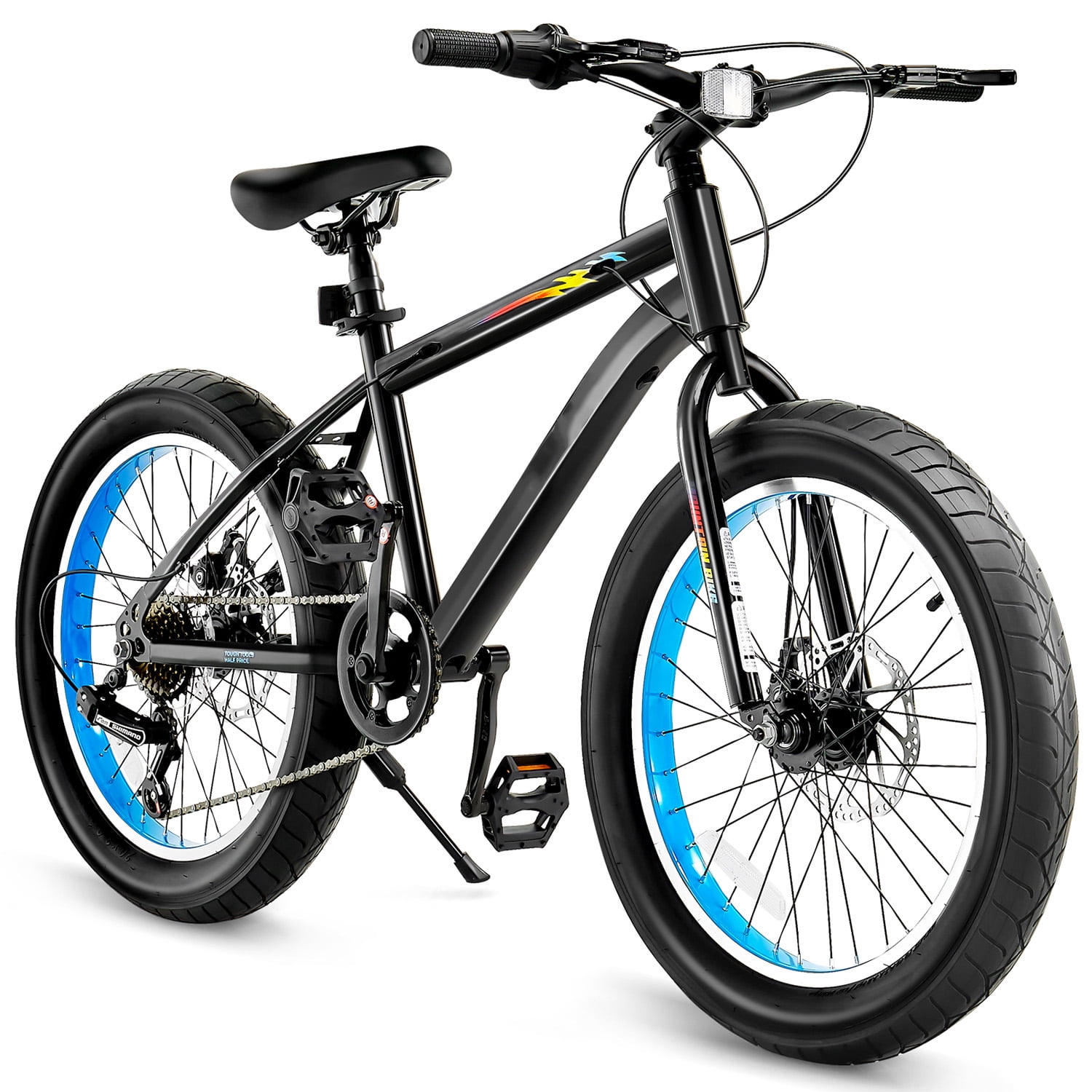 KFFKFF Mountain Bike, 20 inch MTB Bicycle with 7 Speeds SHIMANO Twist Shifting, Comfort Saddle, Dual Disc Brakes, High Carbon Steel Frame, Fat Tire Sport Cycling Bicycle