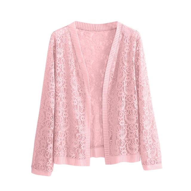 Timegard Lightweight Cardigans for Women Plus Size Hollow out Open Front Long Sleeve Lace Fall Jacket