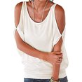 thumbnail image 4 of QualitChoice Hauts à Épaules Dénudées Col Rond Manches Courtes Chemise Ample Blouse d'Été Blanche 3TG, 4 of 6