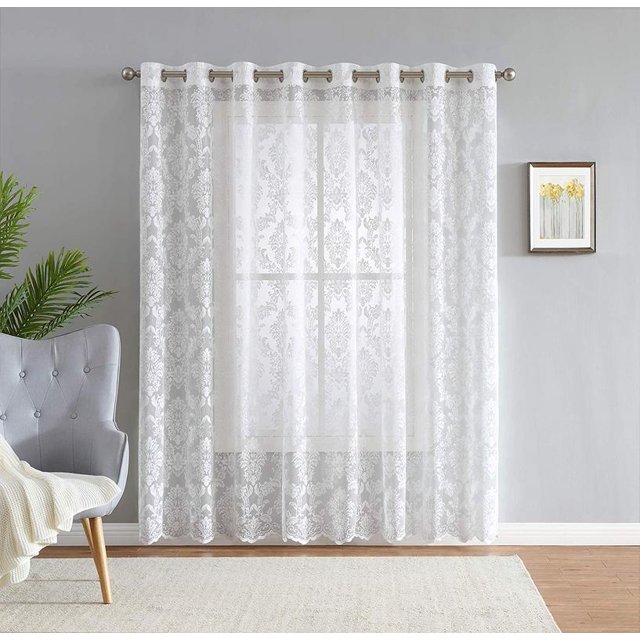 Lisa Knitted Lace Extra Wide Patio Panel Medallion Design with Scalloped Bottom (110" W x 96" L, Ivory)