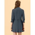thumbnail image 4 of INSPIRE CHIC Women's 3/4 Sleeve Button Front Flare Mini Shirt Dress, 4 of 6