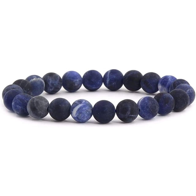 Bracelet Extensible Unisexe en Perles Rondes de 8 mm en Sodalite Bleue Givrée Mate Naturelle