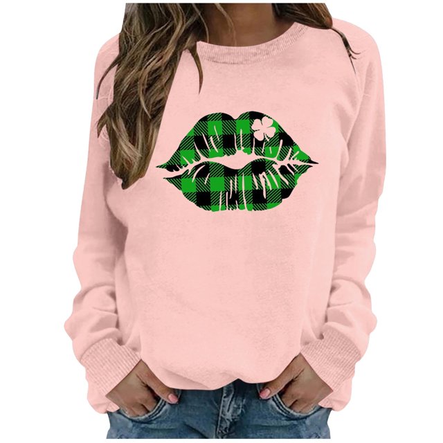 CEHVOM Womens Solid Shirts Round Neck Long Sleeve Tops Printed Regular Blouse Clearance