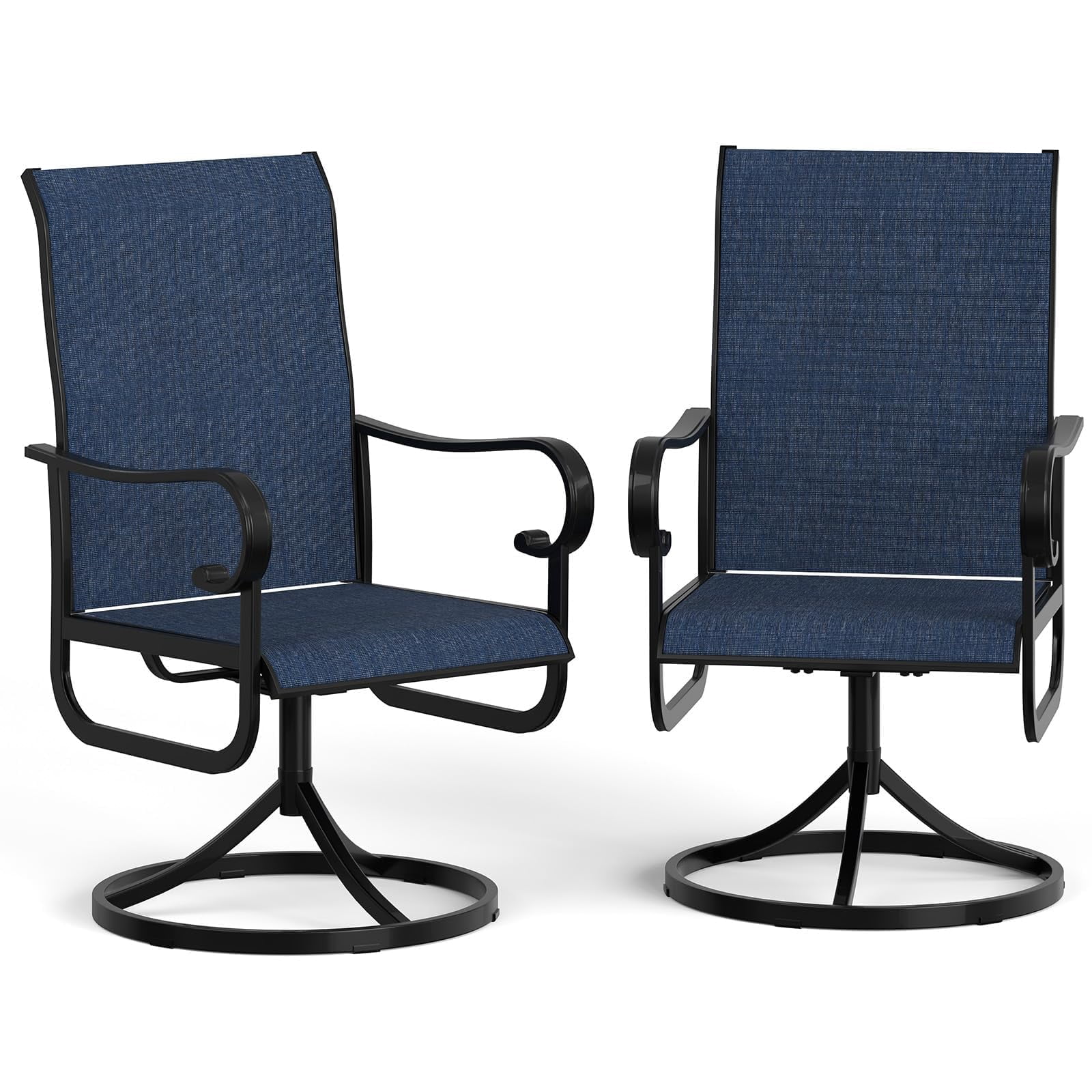 Patio Chairs Outdoor Chairs Set of 6 - Swivel Rocking High Back, 360° Adjustable, Navy Blue Textilene, Rustproof Black Frame for Garden, Lawn (6-Pack)