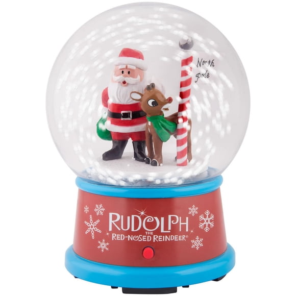 Boule à neige-4,5"-Rudolph et Père Noël avec panneau du pôle Nord-Rudolph