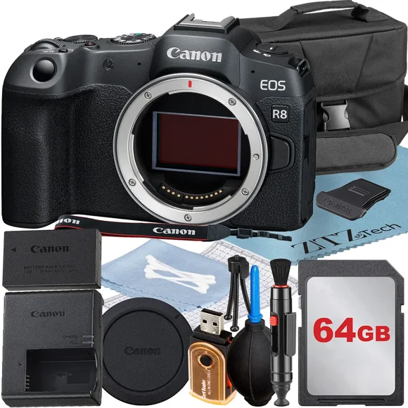 Canon EOS R8 Appareil Photo Sans Miroir (Boîtier) avec Vidéo 4K + Carte Mémoire 64 Go + Étui + Ensemble d'Accessoires ZeeTech