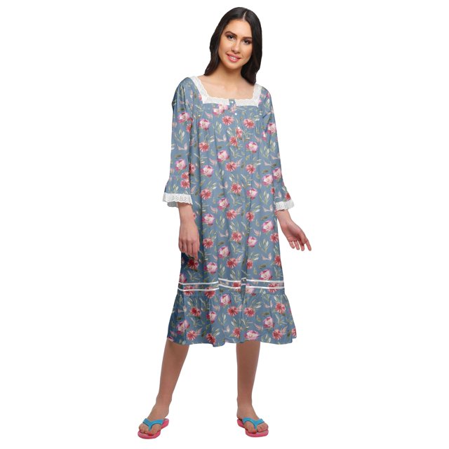 Moomaya Chemise de Nuit Évasée en Coton pour Femmes