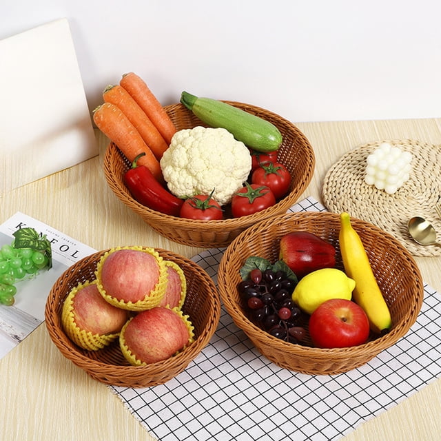 Plastic Storage Basket Plastic Imitation Vines Storage Basket Multicolor Woven Tray for Fruit Vegetables Snacks Bread and Multi-Functional Home Organization,L(1PCS) JASKFLY