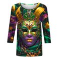 thumbnail image 4 of Penkiiy Blouse Carnaval pour Femmes Mardi Gras Mode Imprimée Décontractée Col Rond Manches 3/4 T-shirt Blouse S Multicolore, 4 of 5