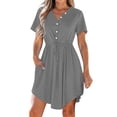 thumbnail image 2 of LOVZFMLL Robe d'Été Décontractée pour Femme à Manches Courtes, Col en V, Boutonnée, Robe de Plage pour Vacances et Voyages avec Poches, Gris, A TG, 2 of 8