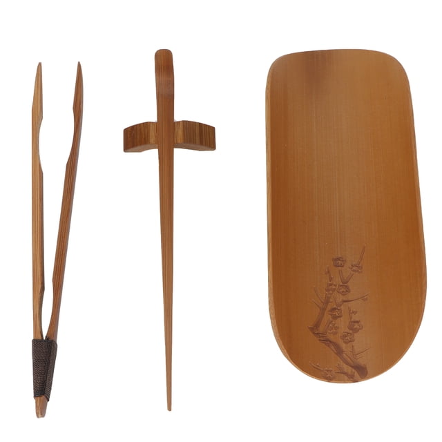 Tea Scoop, Hand-Made Carving Tea Accessories Bamboo Tea Set, Natural Bamboo Tea Scoop Set 4Pcs/Set For Home Office Plum Flower Pattern