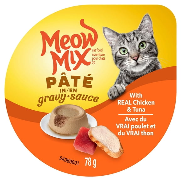 Meow Mix Cat Food Pâté in Gravy with Real Chicken & Tuna 78g