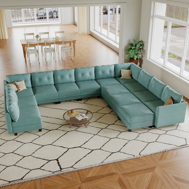 LLappuil Modular Sectional Sofa, 14 Seat Oversized Modular Sectional Sofa with Storage, Faux Leather Waterproof Sofa for Living Room