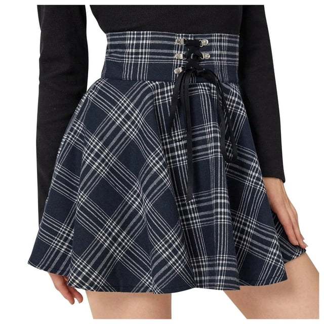 Jupe Femme Mode Rétro Punk à Carreaux Imprimée à Bretelles avec Fermeture Éclair Jupe Courte